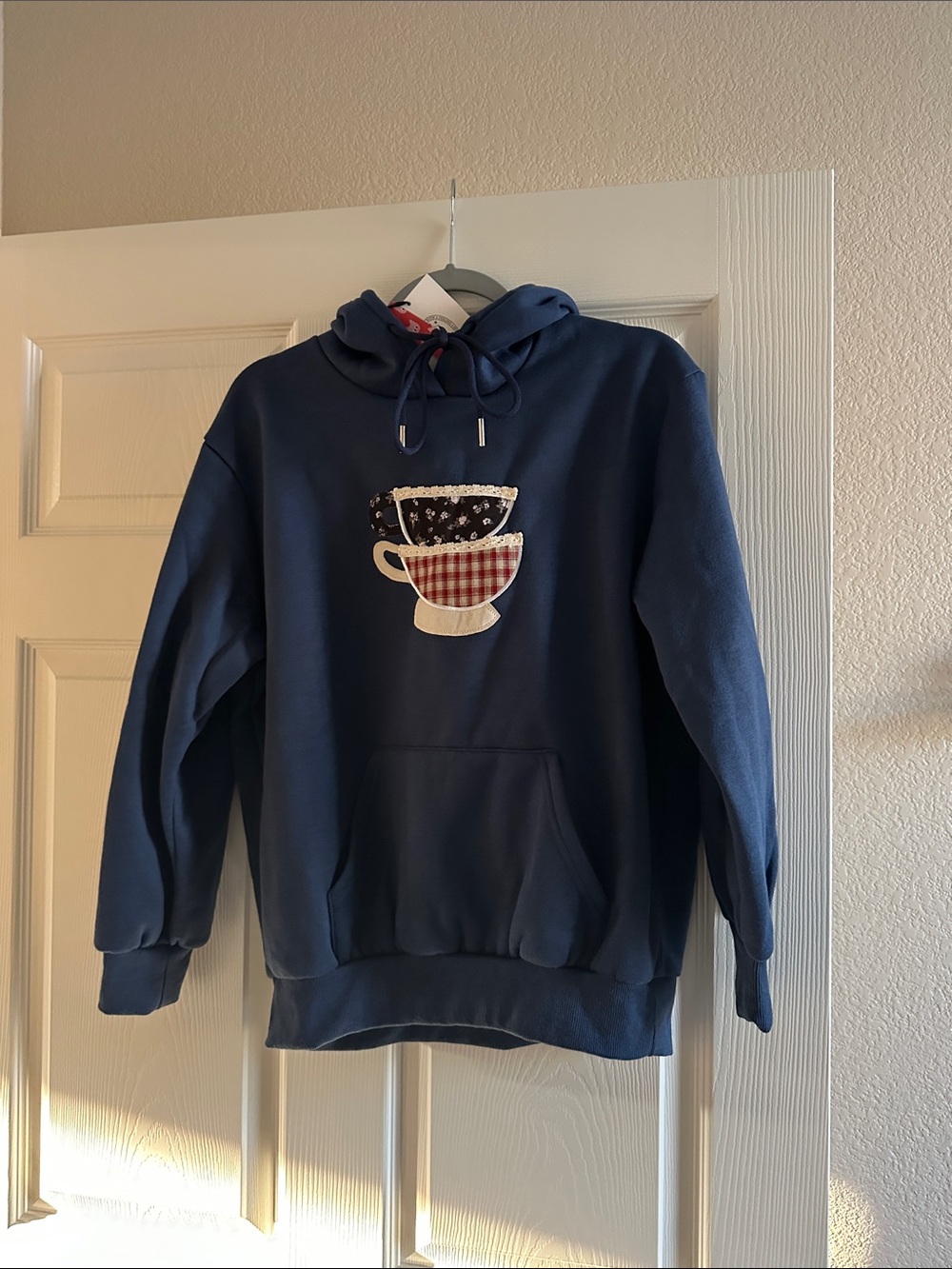 Cider Navy Blue Hoodie with Stacked Teacup Patch